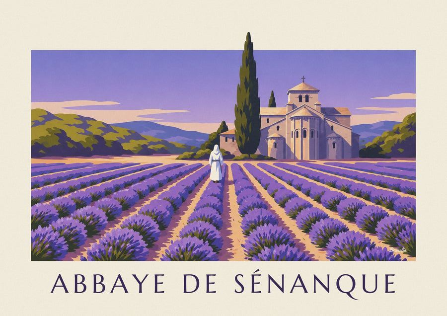 Poster Mönch im Lavendel der Abtei Sénanque