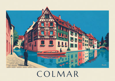 Affiche maisons à colombages au bord du canal à Colmar : l'affiche entière
