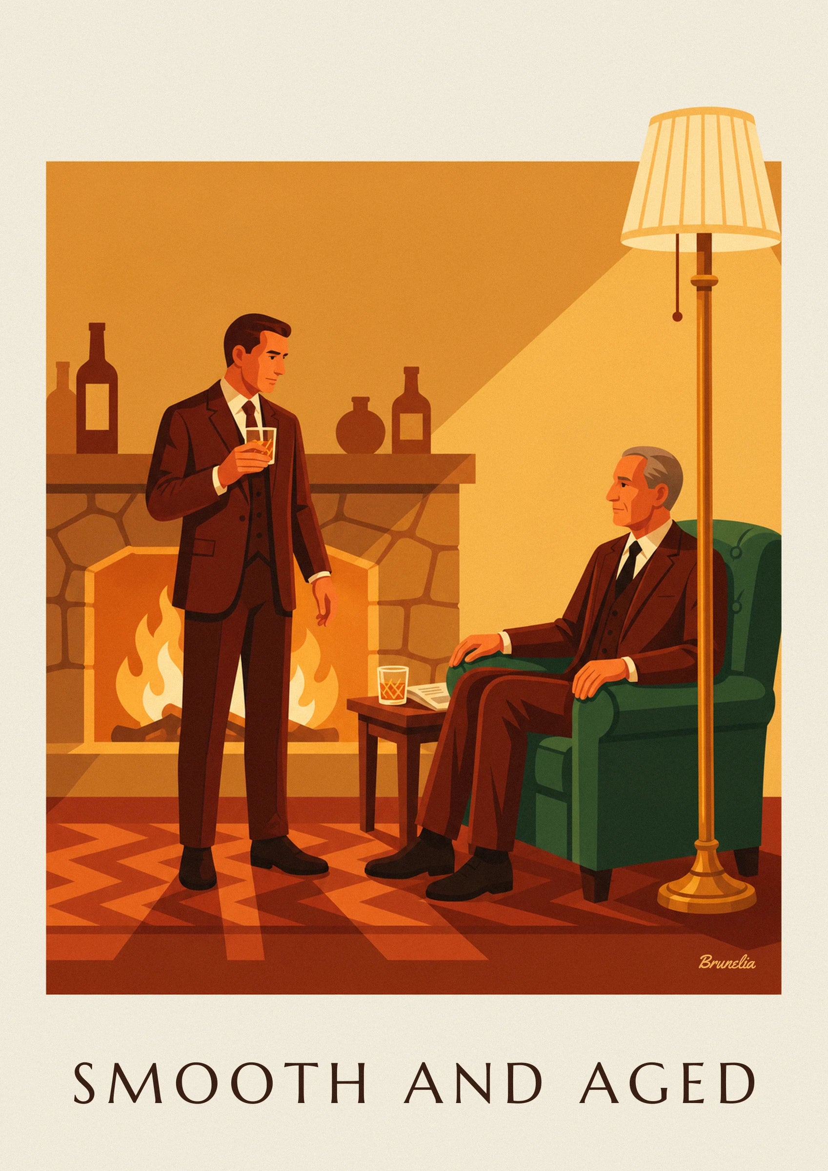 Poster Whisky, Mann im Anzug am Kamin: Detail in Nahaufnahme